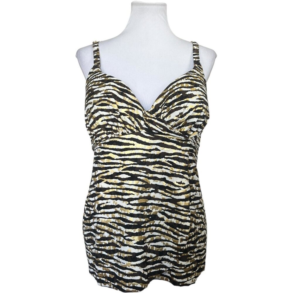 Swimsuits for All Black Gold Metallic Animal Print Tankini Swim TOP ONLY 44C - Picture 2 of 9